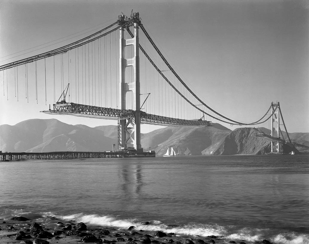 Historic Photo of Golden Gate Bridge under Construction