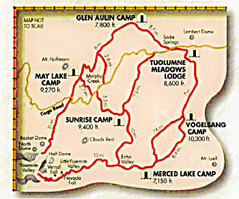 Map of High Sierra Camps; Courtesy of YosemitePark.com
